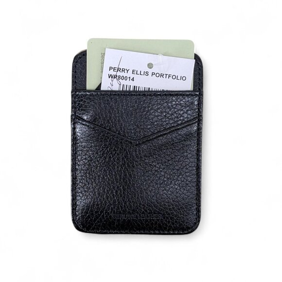 Perry Ellis Portfolio Men's Genuine Pebble Leather Card Holder Wallet Black - Picture 1 of 3